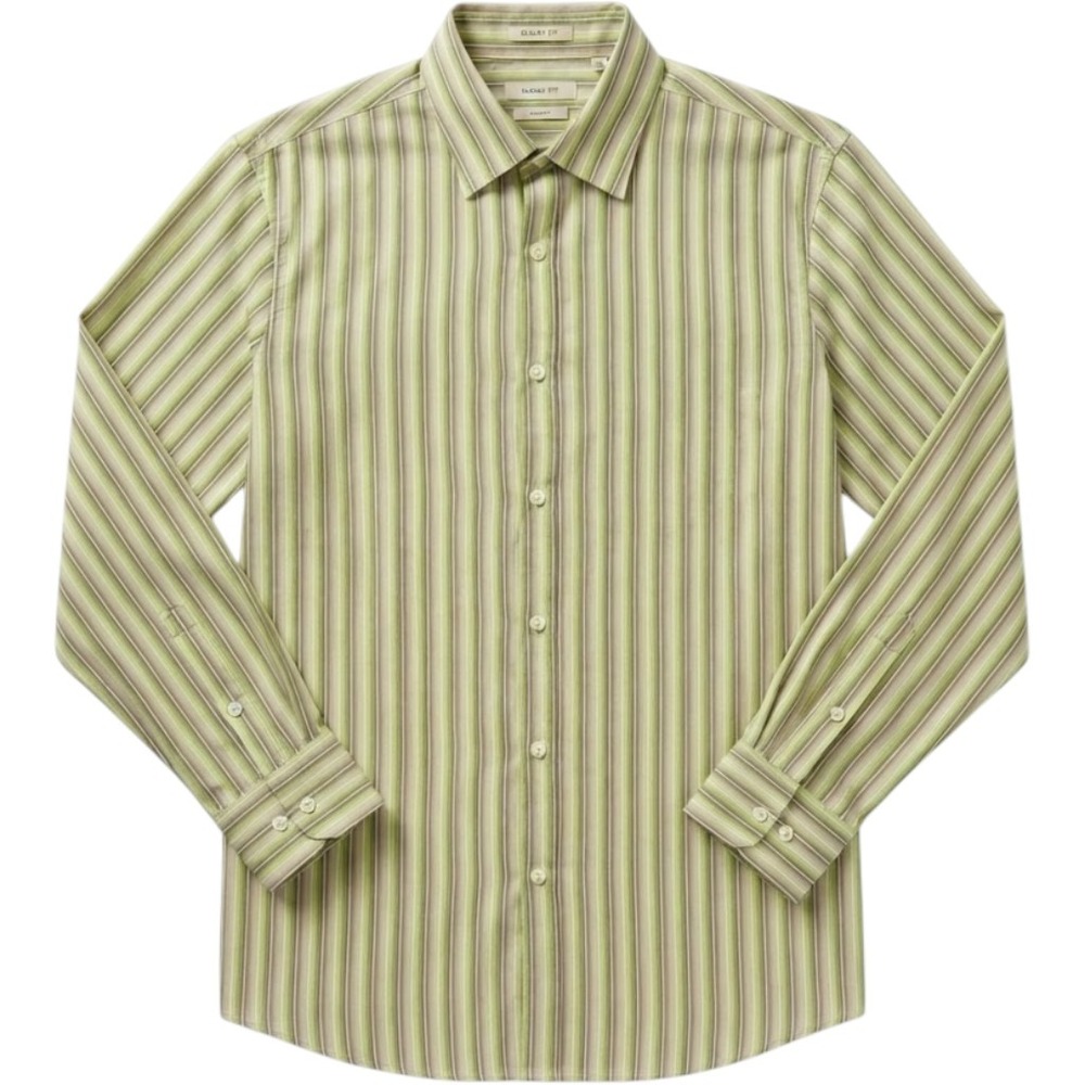 Banana Republic Mens Large Classic Fit Striped Button Down Shirt Green Tan L